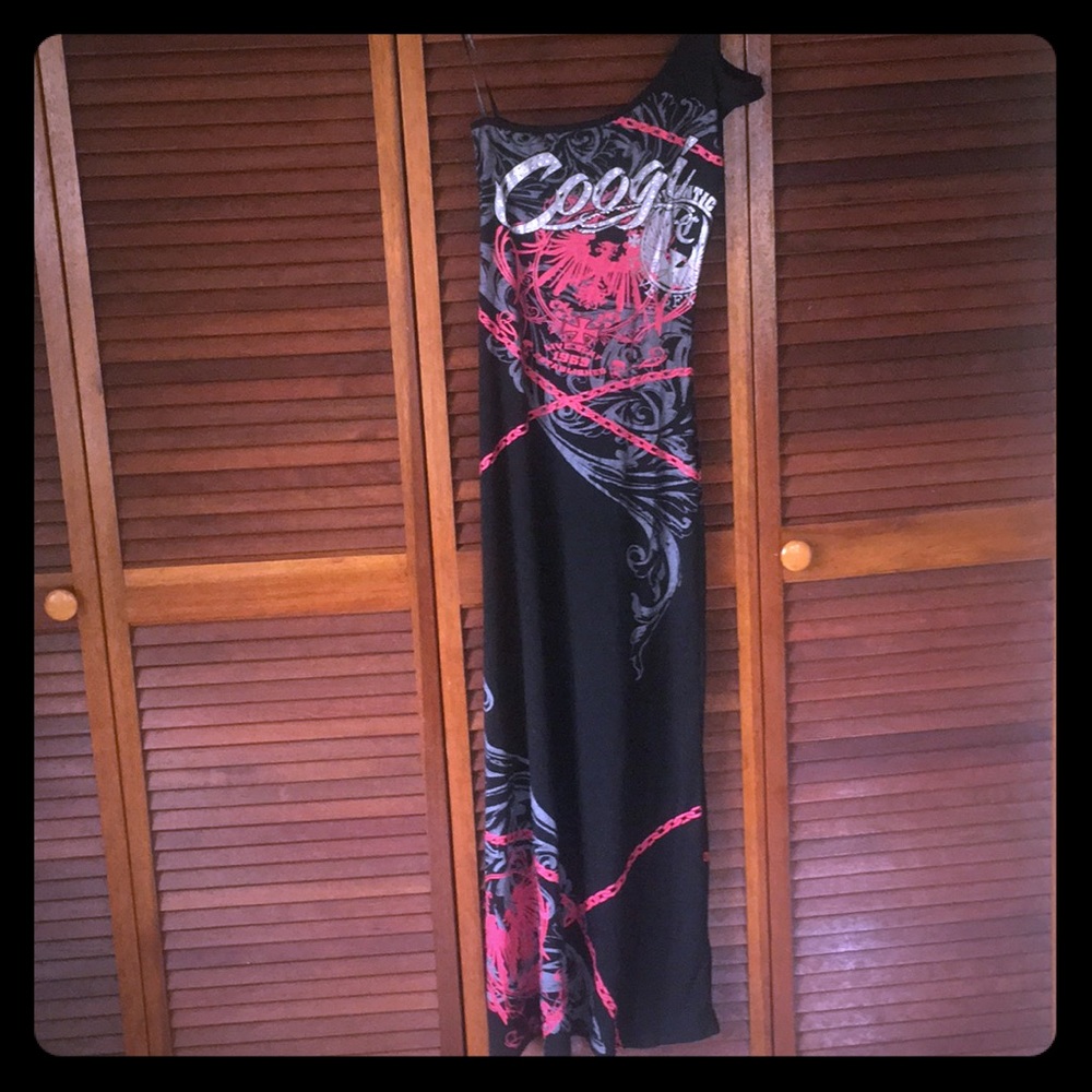 Coogi one shoulder maxi dress